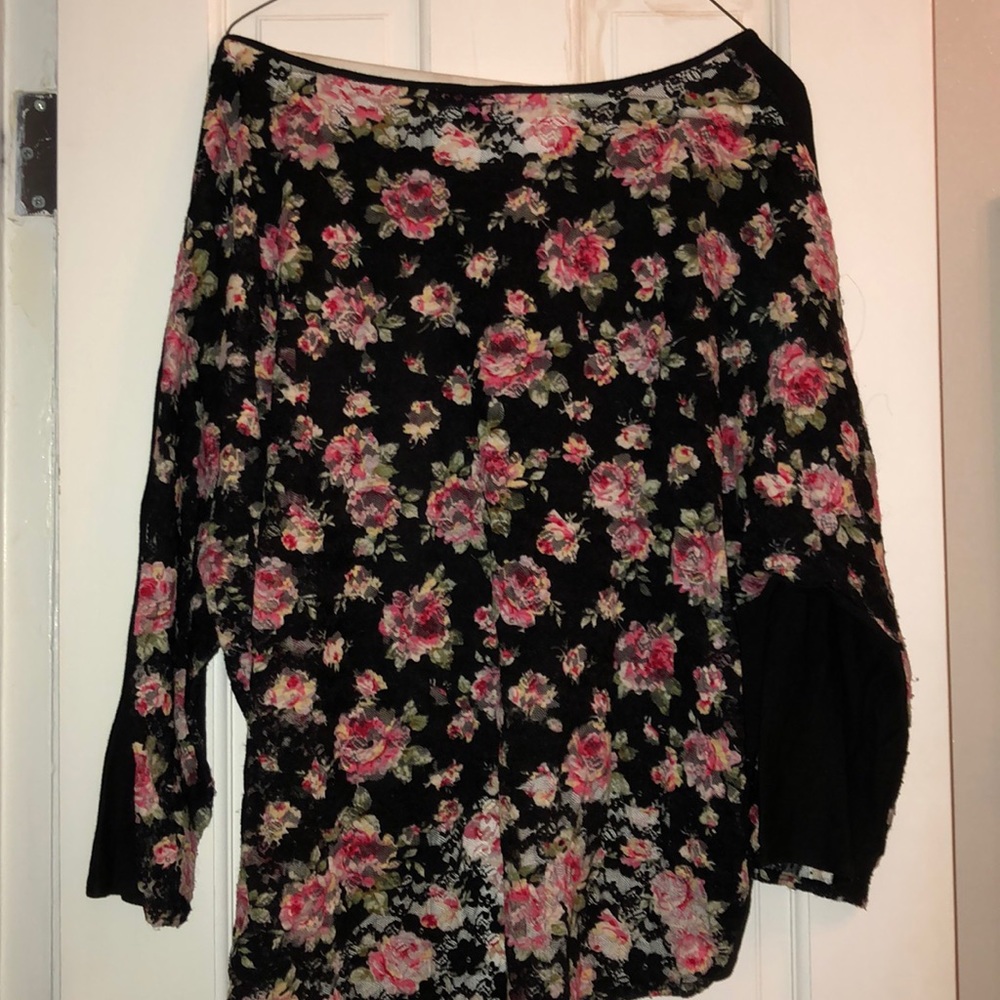 Betsey Johnson Floral Lace High Low Blouse